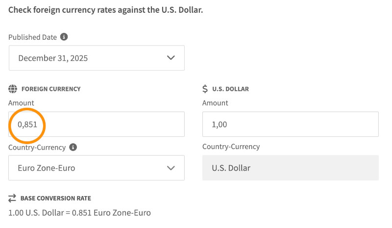 2025 Currency exchange rate