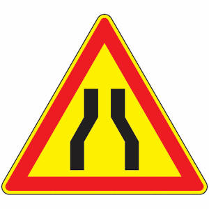Road narrows French road sign
