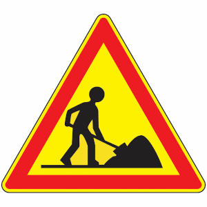 Workers ahead French road sign
