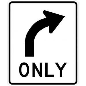Right turn only U.S. road sign