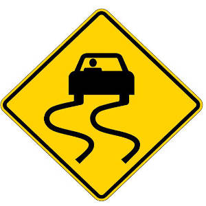Slippery when wet U.S. road sign
